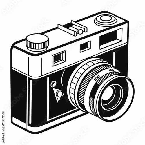 Vintage camera black and white illustration