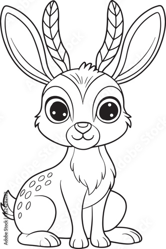 Adorable Cartoon Antelope Jackrabbit Coloring Page Cute Animal Illustration Vector Illustration