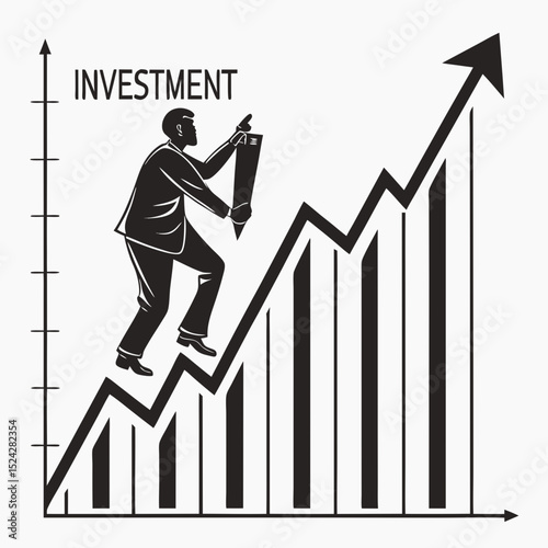 Businessman climbing growth chart investment success