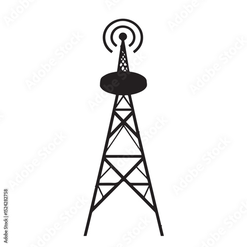 Black silhouette of a telecommunication tower with antenna