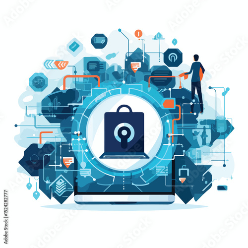 Professional Cyber Security Design Vector Illustration for Data Protection Concepts