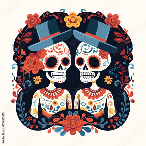 Mexican Day of the Dead Celebration Lettering Card for Festive Cultural Event