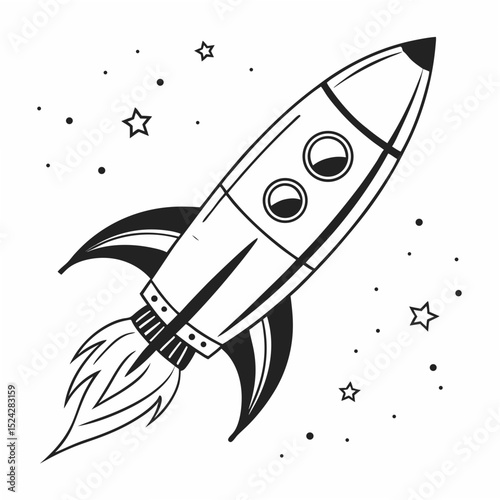 Retro rocket ship design element isolated on white