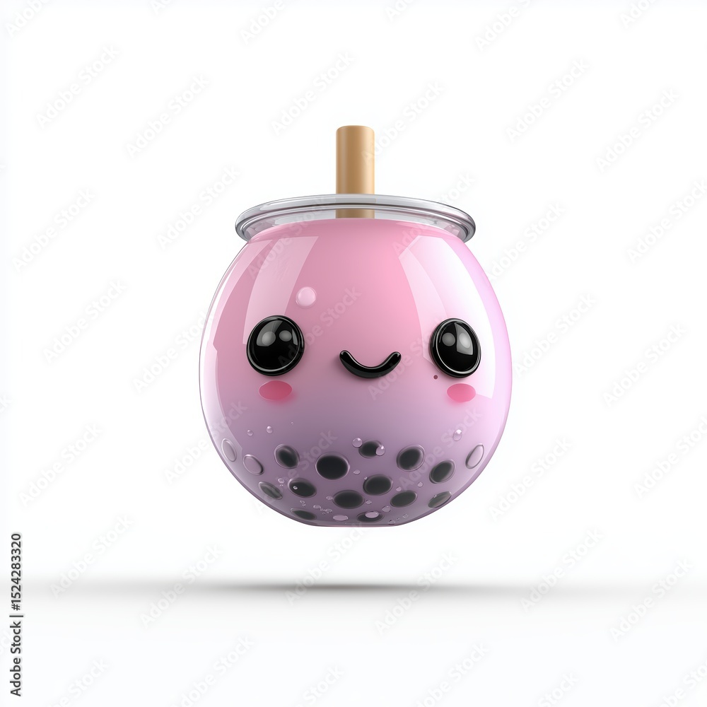 Cute Kawaii Bubble Tea Character on white background Cute Kawaii Bubble Tea Character on white background