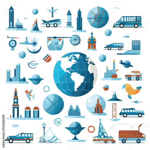 Global Earth Globe and Travel Related Icons Vector Illustration for Creative Projects