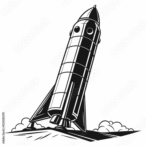 Professional rocket ship cutout, isolated on white background