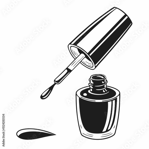 Nail polish bottle and brush, isolated vector illustration, transparent background