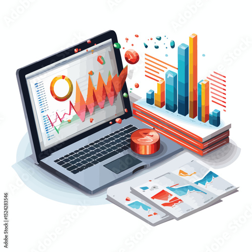 Illustration of Economic and COVID-19 Statistics with Arrows Showing Impact and Recovery Trends