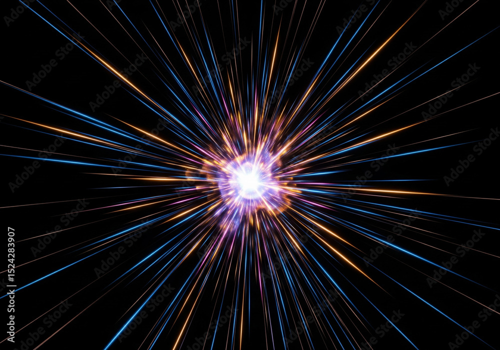 Fototapeta premium Cosmic explosion Hyperspace jump, speed, light, motion. Abstract space tunnel, warp drive, cosmic journey. Future, technology, energy.