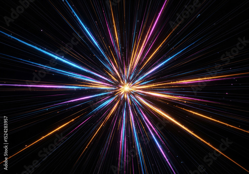 Cosmic explosion Hyperspace jump, speed, light, motion. Abstract space tunnel, warp drive, cosmic journey. Future, technology, energy.
