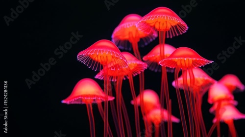 Vibrant jellyfish gracefully pulsating in dark waters, creating a mesmerizing underwater scene