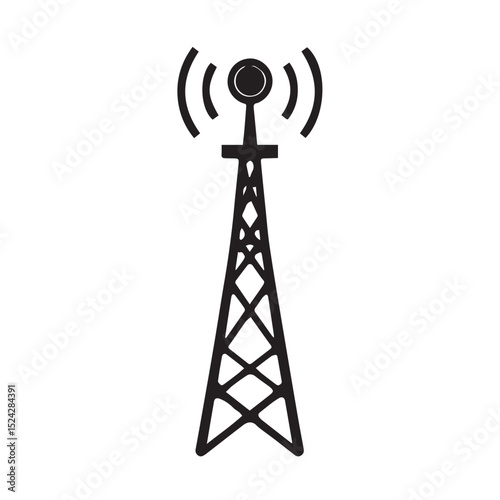 Communication tower icon black silhouette wireless signal transmission