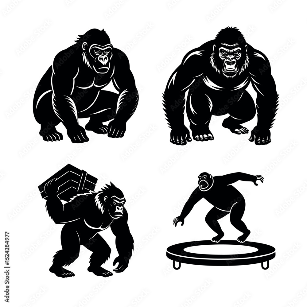 Fototapeta premium Gorilla Silhouettes Strong, Powerful, and Versatile Vector Illustrations