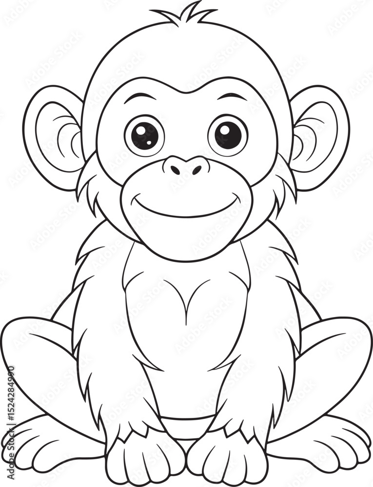 Fototapeta premium A cute baby monkey primate coloring book animal drawing for kids playful learning activity
