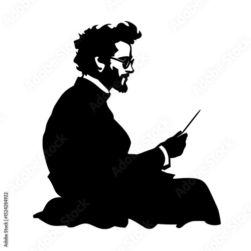 a silhouette of a man sitting and smoking a pipe black, man, pipe, silhouette, sit , Generative art.