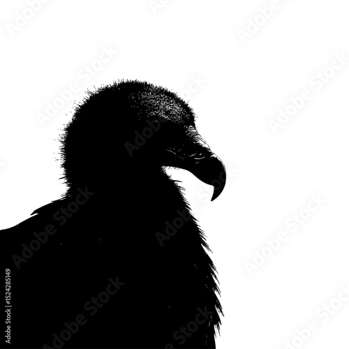 a black silhouette of a large bird sitting on a transparent background bird, black, head, large, silhouette, sit, vulture , Generative art.