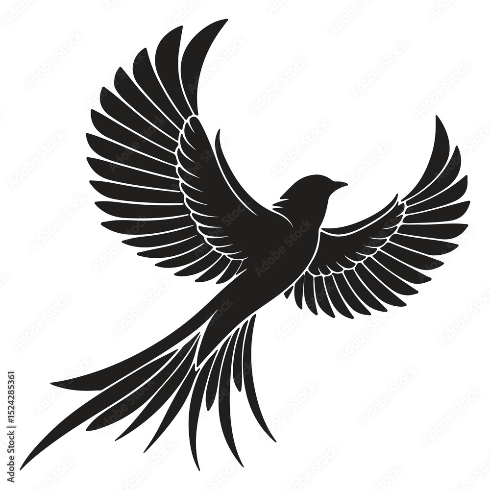 Obraz premium Flying eagle silhouette vector illustration with outstretched wings, a symbol of nature's majestic birds of prey