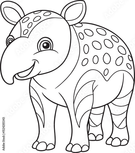 Adorable Brazilian Tapir Coloring Page Animal Illustration Vector Illustration