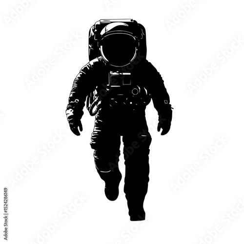 a black and white silhouette of an astronaut floating in space astronaut, black, float, helmet, man, silhouette, space, walk , Generative art.