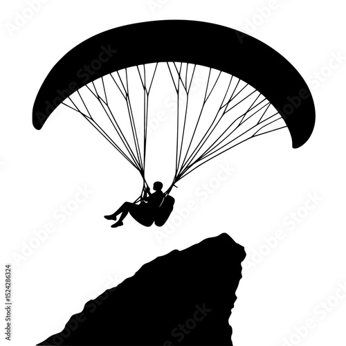 a black and white silhouette of a person falling with a parachute black, fall, man, parachute, people, person, silhouette , Generative art.