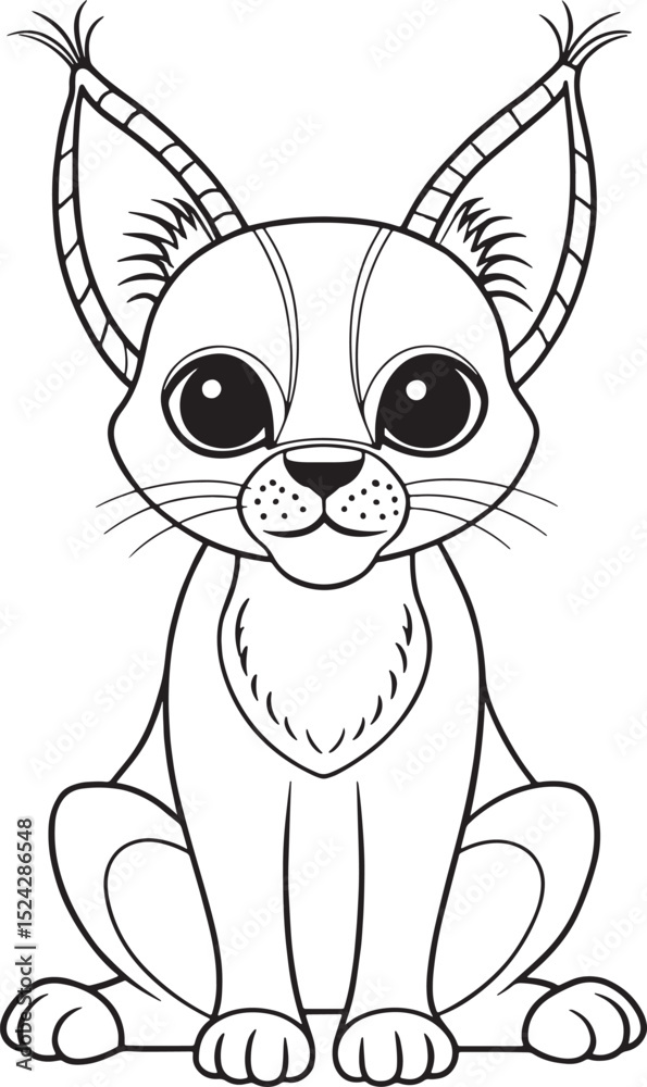 Fototapeta premium Adorable Cartoon Caracal Coloring Page Printable For Kids Vector Illustration