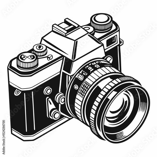 Vintage camera professional cutout, isolated on white