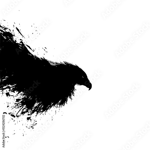 the black silhouette of a crow or eagle spreading its wings bird, black, crow, eagle, raven, silhouette, wing , Generative art.