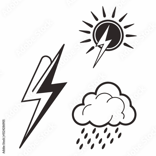 Weather icons sun lightning cloud rain