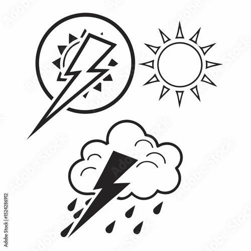 Weather icons sun lightning rain cloud storm