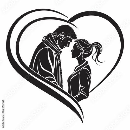 Romantic couple silhouette heart design love