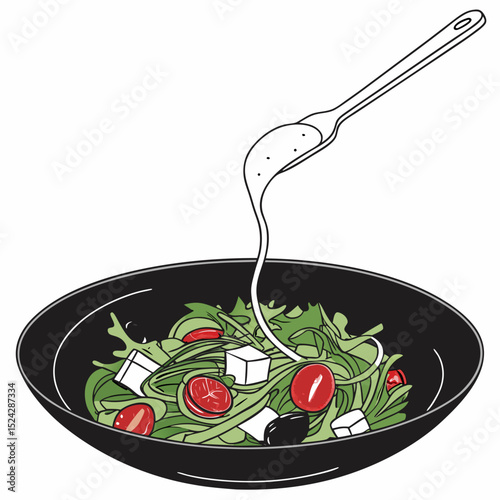 Fresh salad with feta cheese and dressing