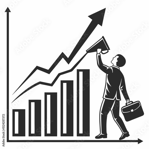 Businessman announcing growth chart success marketing