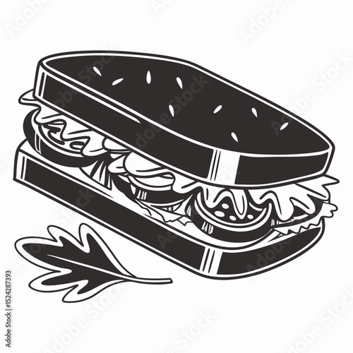 Delicious sandwich illustration black and white design