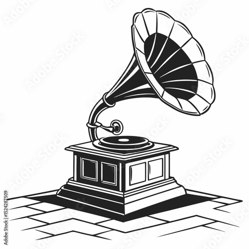 Vintage gramophone antique music player illustration