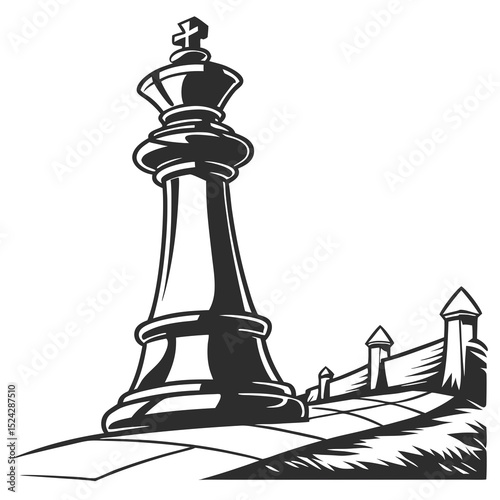 Chess king stands tall over wall strategy game