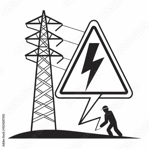 High voltage danger electricity tower worker safety
