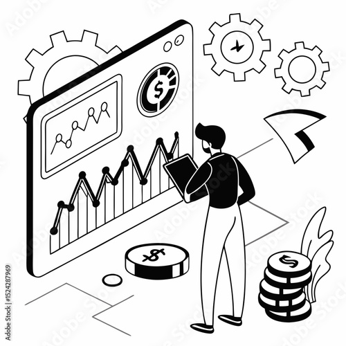 Businessman analyzing financial data growth charts
