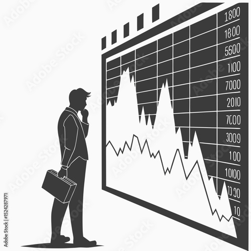 Businessman analyzing declining stock market graph