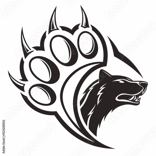 Wolf head with claws tribal tattoo design