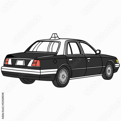 Classic black taxi cab rear view illustration