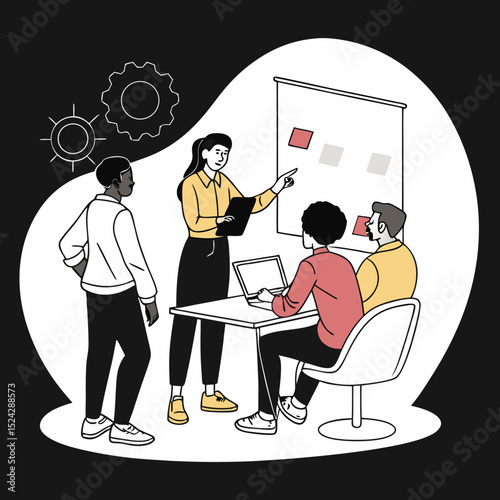 Team brainstorming project presentation office meeting