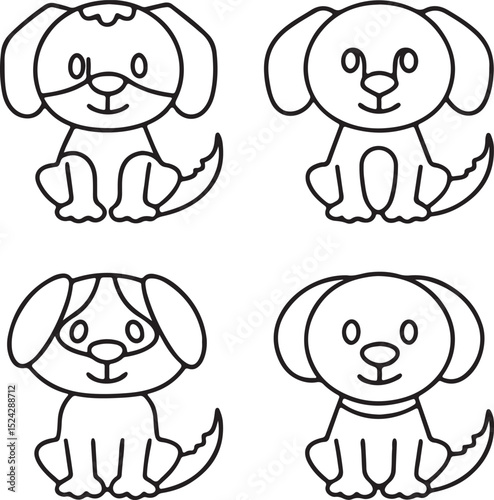 Dog Sitting Vector with Wagging Tail in Flat Style for Pet Animal and Friendly Cartoon Use