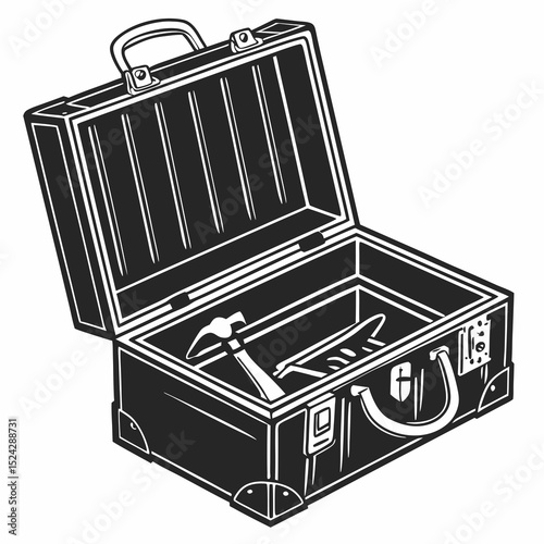 Vintage suitcase open tools hammer repair kit