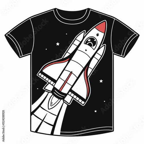 Space shuttle t-shirt design, clean cutout, transparent background