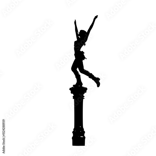 a black silhouette of a woman dancing on a pole black, dance, girl, pole, silhouette, stand, statue, woman , Generative art.