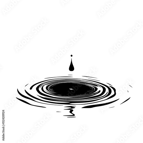 a drop falling into a pool of black liquid creating concentric circles black, circle, create, drop, fall, liquid, pool, ripple, water, water drop , Generative art.