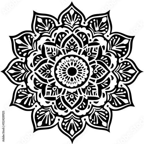 black and white drawing of a circular ornament in a circle black, circle, circular, design, drawing, mandala, ornament, pattern, tattoo , Generative art.