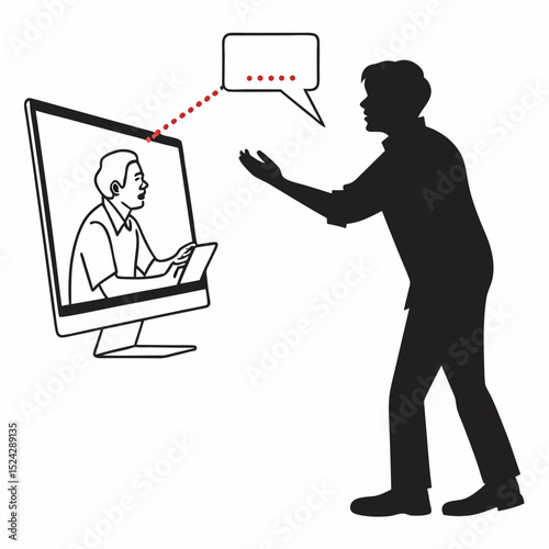 Frustrated man arguing during online video call