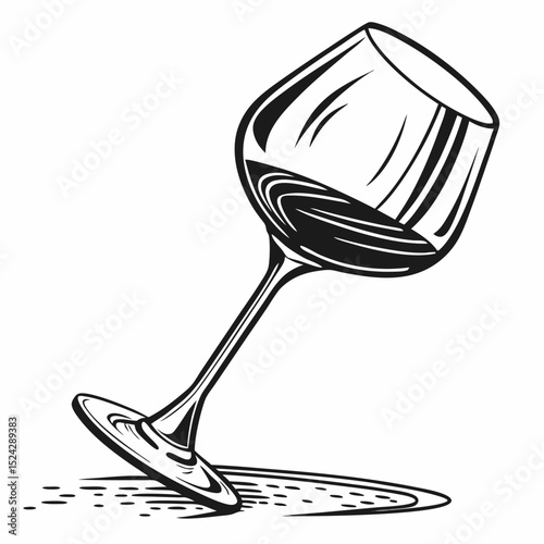 Elegant wine glass tipping over on table