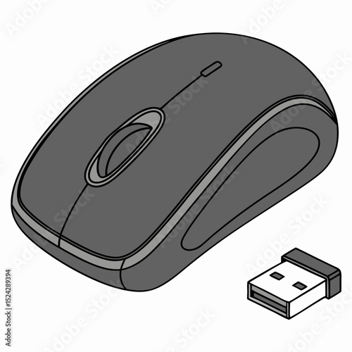 Wireless computer mouse with usb receiver isolated on white